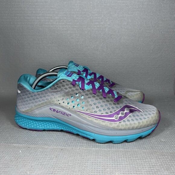 Saucony Kinvara 8 Women's Size 11 Low Cut Running Shoe Sneaks Gray Teal Purple - Picture 2 of 10